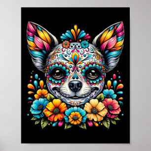 Cinco De Mayo Chihuahua Dog Sugar Skull Flower Poster