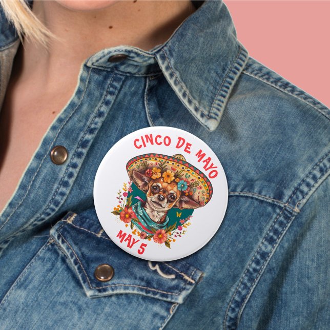 Cinco de Mayo Chihuahua Wearing Sombrero & Serape 7.5 Cm Round Badge (Creator Uploaded)