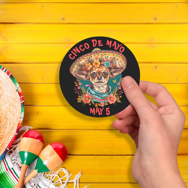 Cinco de Mayo Chihuahua Wearing Sombrero & Serape Classic Round Sticker (Creator Uploaded)