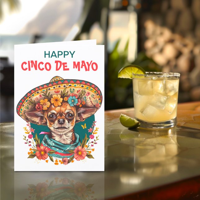Cinco de Mayo Chihuahua Wearing Sombrero & Serape Holiday Card (Creator Uploaded)