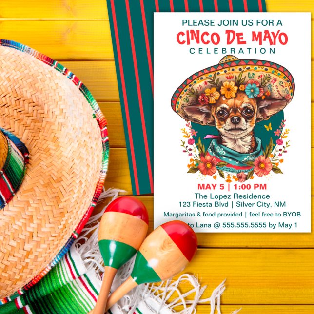 Cinco de Mayo Chihuahua Wearing Sombrero & Serape Invitation (Creator Uploaded)