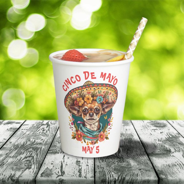 Cinco de Mayo Chihuahua Wearing Sombrero & Serape Paper Cups (Creator Uploaded)