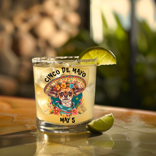 Cinco de Mayo Chihuahua Wearing Sombrero & Serape Whiskey Glass