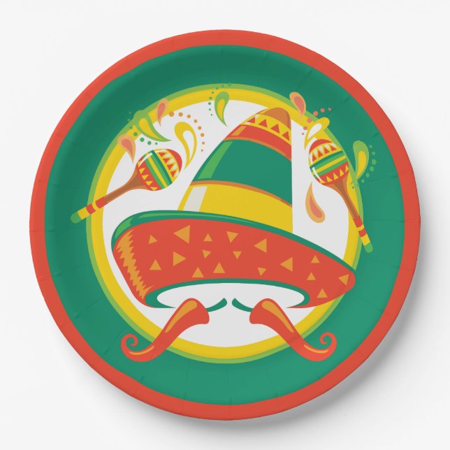 Cinco de Mayo Chilli Peppers and Sombrero Paper Plate (Front)
