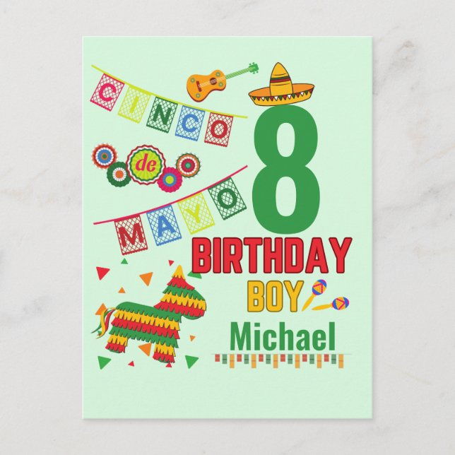 Cinco de Mayo Colourful Birthday Boy Fiesta Party  Postcard (Front)