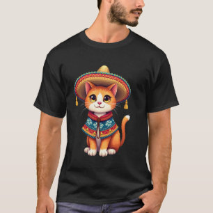 Cinco De Mayo Cute Mexican Cat Sombrero Poncho Cin T-Shirt