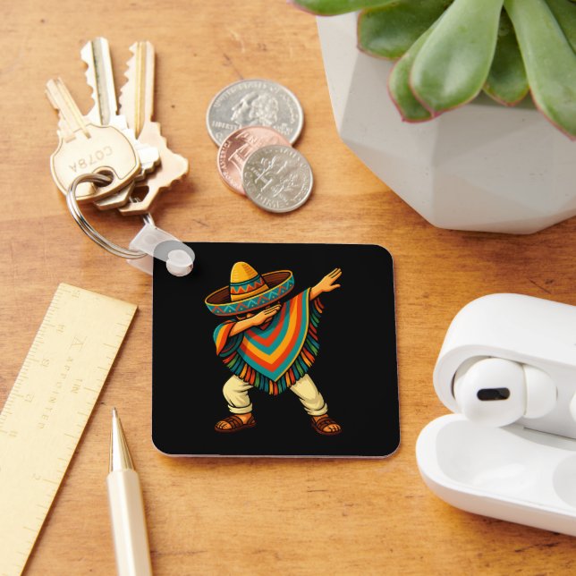 Cinco de Mayo Dabbing Mexican Poncho Key Ring (Desk)