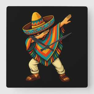 Cinco de Mayo Dabbing Mexican Poncho Square Wall Clock
