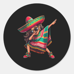 Cinco De Mayo Dabbing Mexican Women Girl Funny Cin Classic Round Sticker