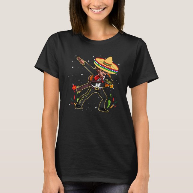 Cinco de Mayo Dabbing Poncho Sombrero Funny Mexica T-Shirt (Front)