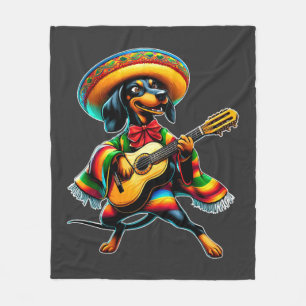 Cinco de Mayo Dachshund Mariachi Guitar Fleece Blanket