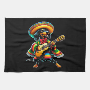 Cinco de Mayo Dachshund Mariachi Guitar Tea Towel