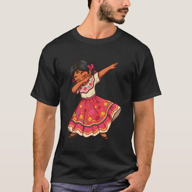 Cinco de Mayo Dance Party Mexican Girl Dabbing T-Shirt (Front)