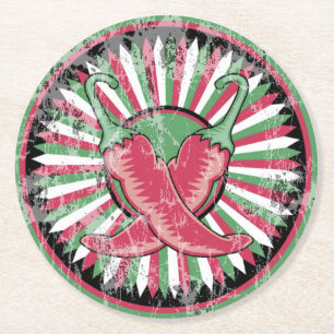 Cinco de Mayo Distressed Chilli Peppers Round Paper Coaster