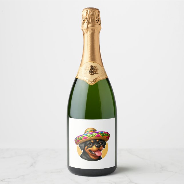 Cinco de Mayo Dog Rottweiler Mexico Sparkling Wine Label (Front)