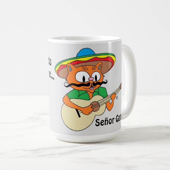 Cinco De Mayo Fiesta Cartoon Moustache Cat Funny Coffee Mug (Front Right)