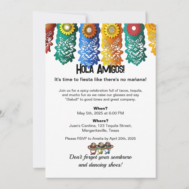 Cinco de Mayo Fiesta Colourful Banners Invitation (Front)