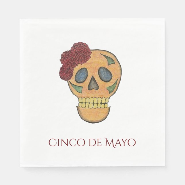 Cinco de Mayo Fiesta Colourful Sugar Skull Party Napkin (Front)