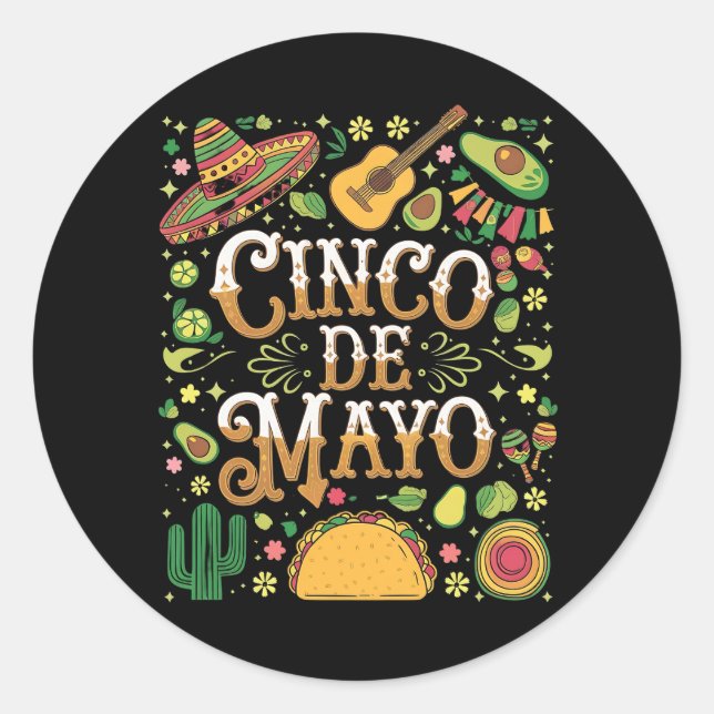 Cinco De Mayo Fiesta Cute Party Elements Classic Round Sticker (Front)