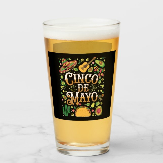 Cinco De Mayo Fiesta Cute Party Elements Glass (Front Filled)