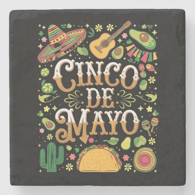 Cinco De Mayo Fiesta Cute Party Elements Stone Coaster (Front)