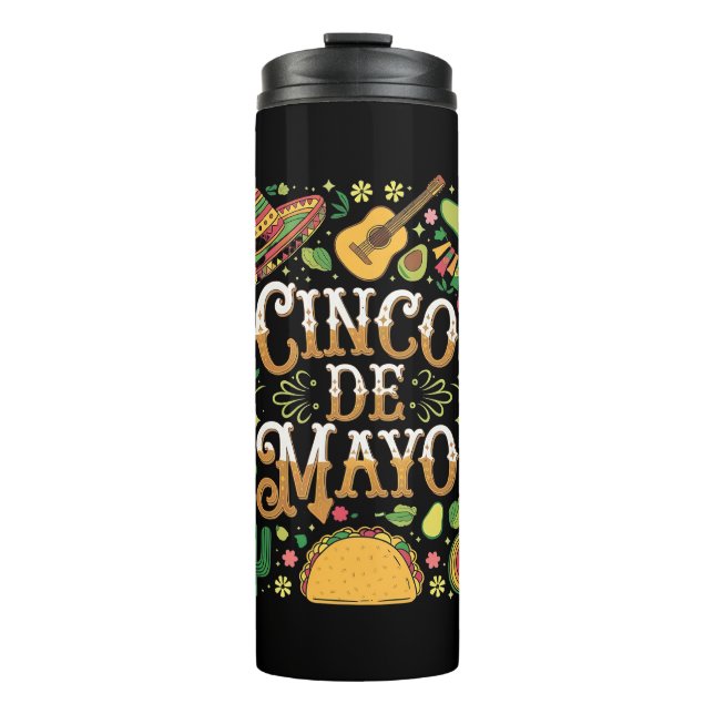 Cinco De Mayo Fiesta Cute Party Elements Thermal Tumbler (Front)