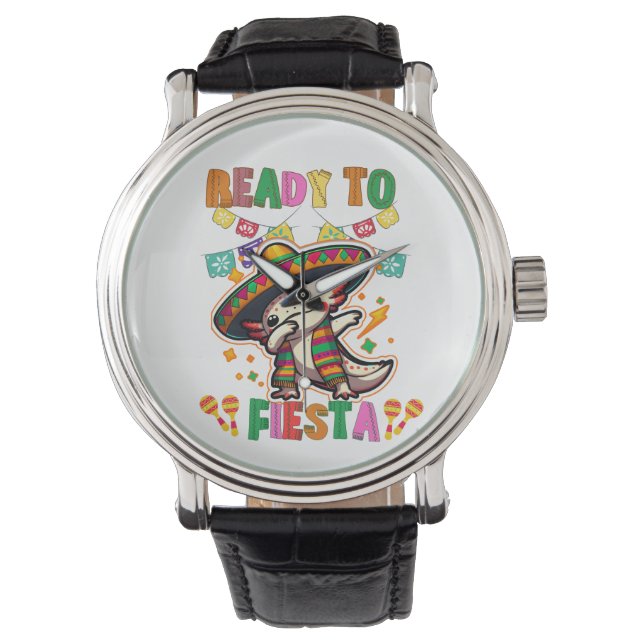 Cinco de Mayo Fiesta Fun Adorable Axolotl Party  Watch (Front)