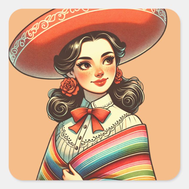Cinco de Mayo Fiesta Party Favour Festive Square Sticker (Front)