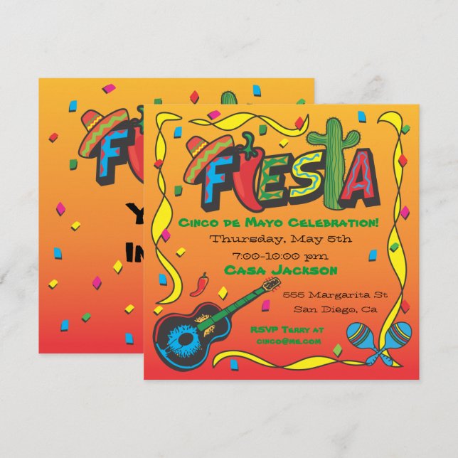 Cinco De Mayo Fiesta Party Invitation (Front/Back)