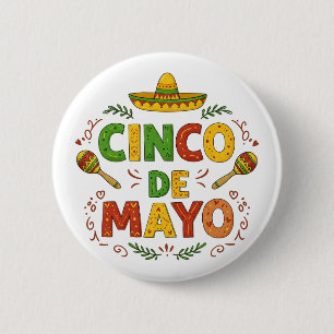 Cinco De Mayo Fiesta Sombrero Maracas 6 Cm Round Badge