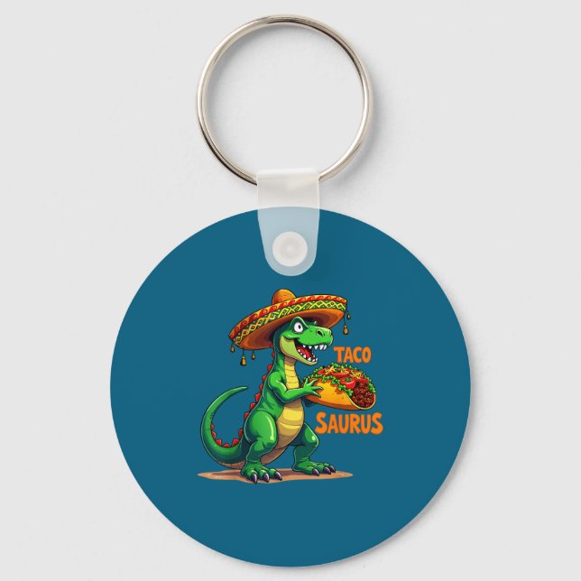 Cinco de mayo fiesta t-rex sombrero tacosaurus key ring (Front)