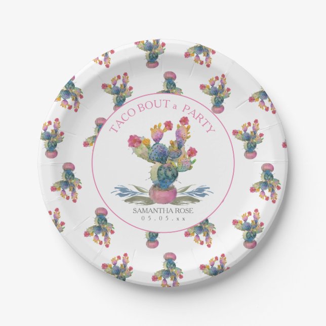 Cinco de Mayo Fiesta Watercolor Cactus Paper Plate (Front)