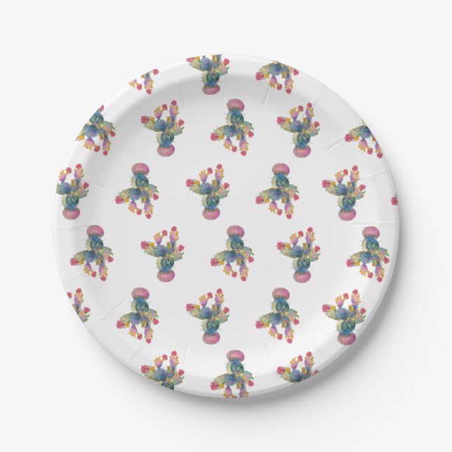 Cinco de Mayo Fiesta Watercolor Cactus Paper Plate (Front)