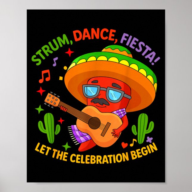 Cinco de mayo funny chilli pepper sombrero strum poster (Front)