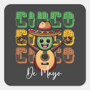 Cinco De Mayo Funny Mexican Cactus  Playing Guitar Square Sticker