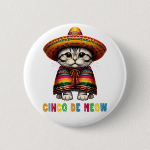 Cinco De Mayo Funny Mexican Cat Sombrero Meow 6 Cm Round Badge
