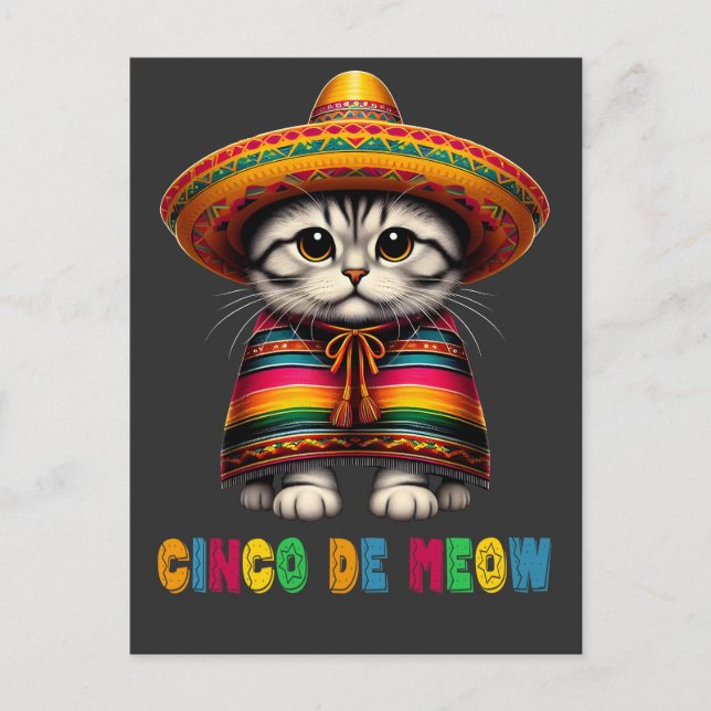  Cinco De Mayo Funny Mexican Cat Sombrero Meow Holiday Postcard (Front)