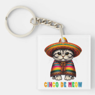 Cinco De Mayo Funny Mexican Cat Sombrero Meow Key Ring