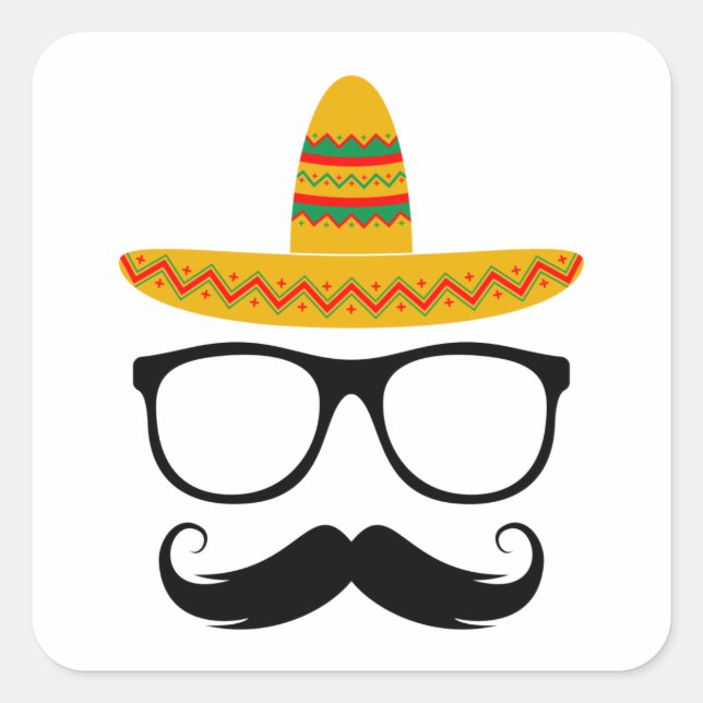 Cinco De Mayo Funny Party Sombrero Moustache Square Sticker (Front)
