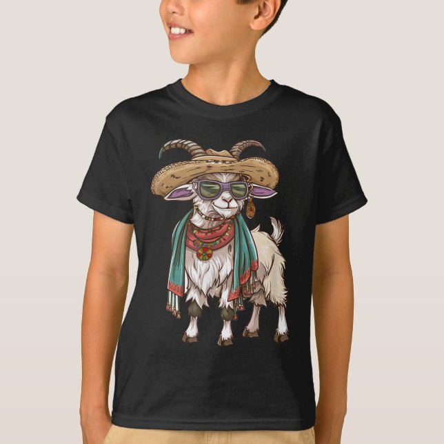 Cinco De Mayo, Goat Wearing Sombrero And Poncho  T-Shirt (Front)