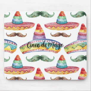 Cinco de Mayo Green Brown Moustaches Mouse Mat