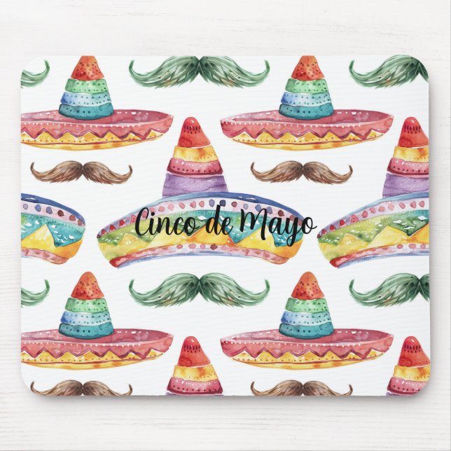 Cinco de Mayo Green Brown Moustaches Mouse Mat (Front)