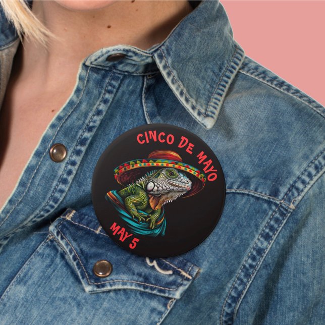 Cinco de Mayo Iguana Wearing Sombrero & Serape 7.5 Cm Round Badge (Creator Uploaded)