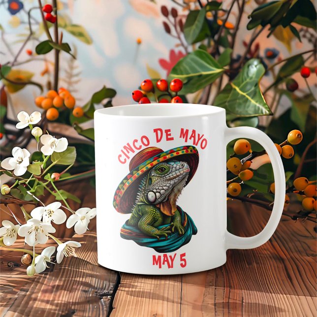 Cinco de Mayo Iguana Wearing Sombrero & Serape Coffee Mug (Creator Uploaded)