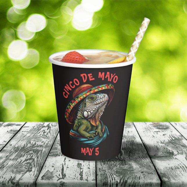 Cinco de Mayo Iguana Wearing Sombrero & Serape Paper Cups (Creator Uploaded)