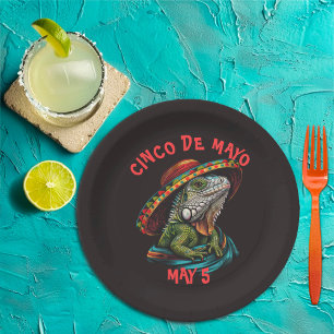 Cinco de Mayo Iguana Wearing Sombrero & Serape Paper Plate