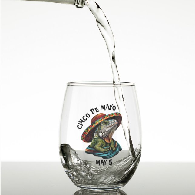 Cinco de Mayo Iguana Wearing Sombrero & Serape Stemless Wine Glass (Creator Uploaded)