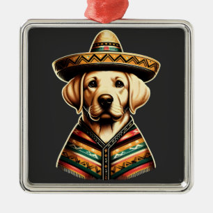 Cinco De Mayo Labrador Retriever Poncho Sombrero Metal Tree Decoration