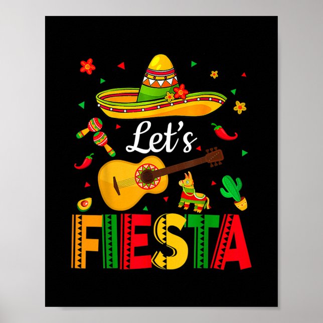 Cinco De Mayo Let's Fiesta Mexican Party Guitar Poster (Front)
