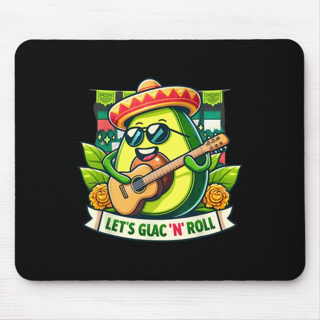Cinco De Mayo Let's Guac n' Roll! Avocado Guitaris Mouse Mat (Front)